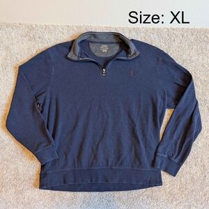 Polo Ralph Lauren Mens XL Navy Blue Heather Quarter Zip Pullover Sweater Pony